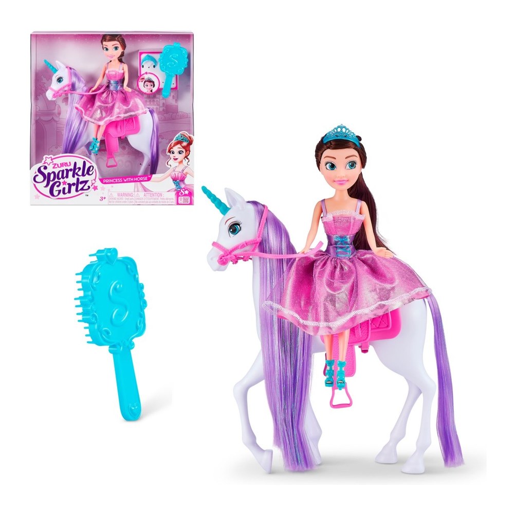 Muñeca Princesa De 27 Cms Con Caballo Unicornio Sparkle Girlz — Mundo Rayo